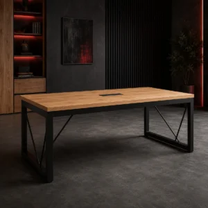 Biurko loftowe WORK – dąb i czarna stal