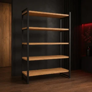 Regał industrialny FRAME – dąb i czarna stal
