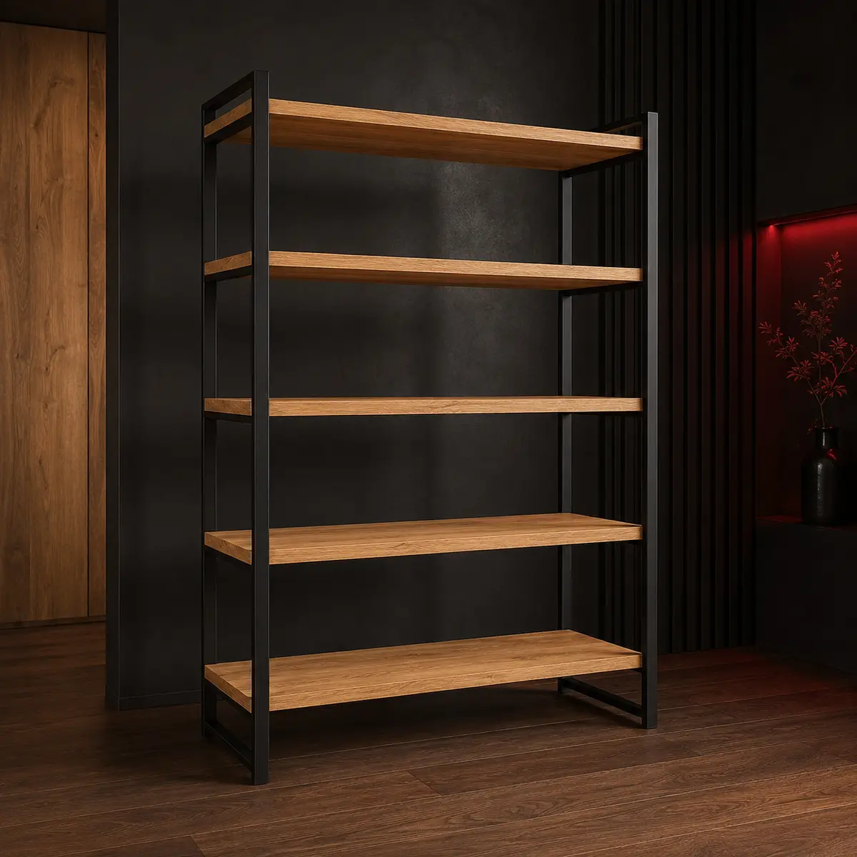Regał industrialny FRAME – dąb i czarna stal